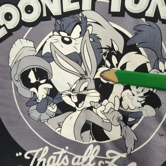 VTG Looney Tunes Sweatshirt Women's XS Blue Crew Neck Print "That's All Folks!" - Picture 4 of 9